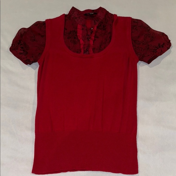 George Blouse Red and Black Fitted Ruffled Fooler Top with Vest Women’s Sz S - Picture 5 of 9